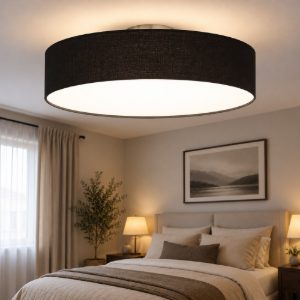 Plafoniera per camera da letto nera di tessuto nero forma cilindro