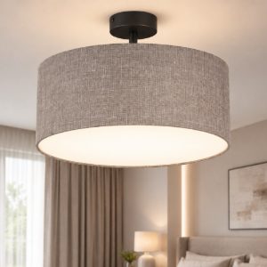 Plafoniera cilindro da soffitto in tessuto lino rustico 40 cm per camera da letto
