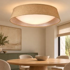 Plafoniera tonda tessuto marrone rustica per camera da letto 44cm