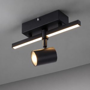 Plafoniera nera con faretto orientabile doppia luce led 9w 3000k