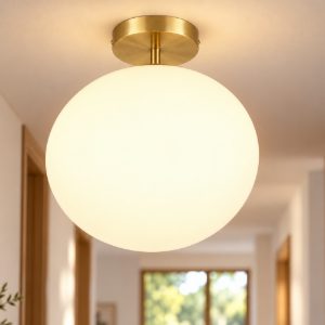 Plafoniera moderna sfera ottone satinato vetro 30cm