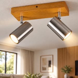 Plafoniera con faretti orientabili nichel e legno gu10