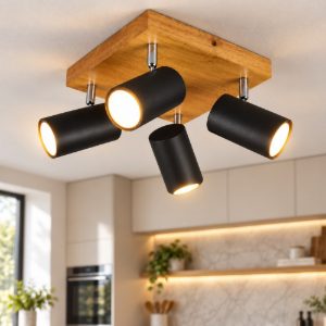 Plafoniera moderna legno 4 luci orientabili gu10