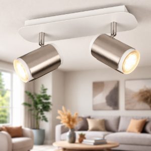 Plafoniera con 2 faretti orientabili bianco nickel