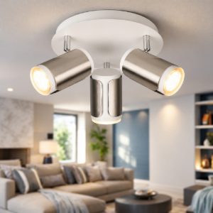 Plafoniera tonda con luci spot orientabili bianco nickel