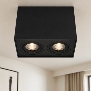 Plafoniera con 2 faretti gu10 rettangolare grande nera