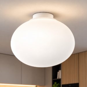 Perenz saturno plafoniera ovale per cucina moderna vetro bianco 40cm