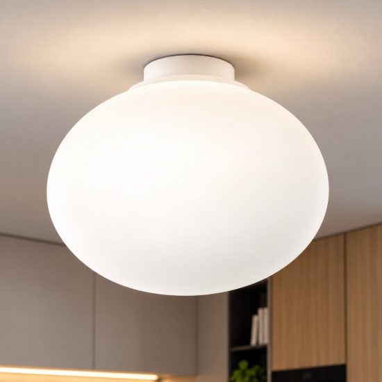 Perenz saturno plafoniera ovale per cucina moderna vetro bianco 40cm