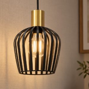 Eglo empoli lampada a sospensione 20cm per cucina moderna nero e ottone spazzolato