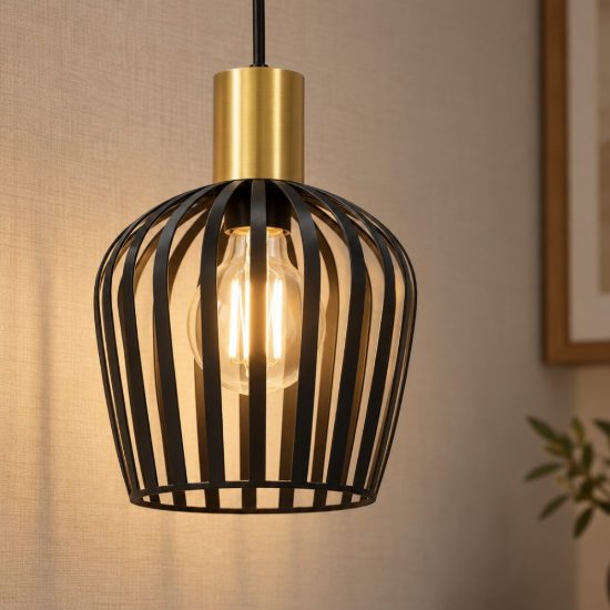 Eglo empoli lampada a sospensione 20cm per cucina moderna nero e ottone spazzolato