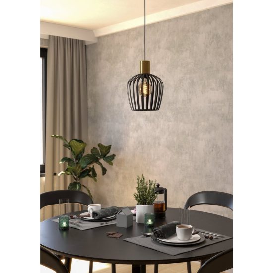 Eglo empoli lampada a sospensione 20cm per cucina moderna nero e ottone spazzolato