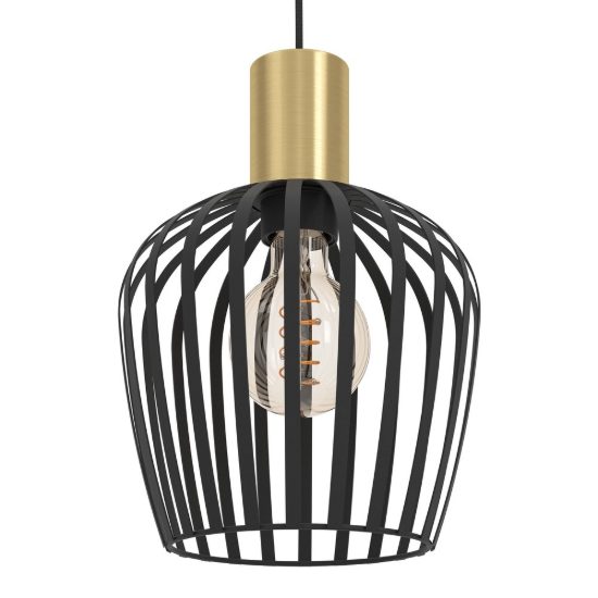 Eglo empoli lampadario a sospensione 3 luci 90cm per cucina moderno nero e ottone spazzolato