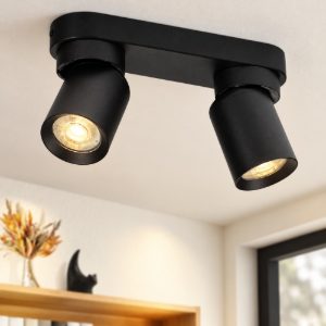 Plafoniera nera da soffitto per cucina con faretti