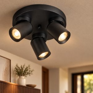 Plafoniera con 3 faretti orientabili per camera da letto moderna nera