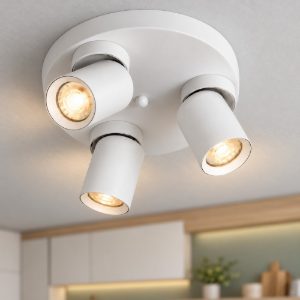Plafoniera con 3 faretti orientabili moderna per camera da letto bianca