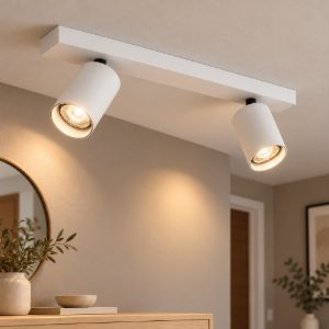 Plafoniera con 2 faretti 35cm cilindri bianchi orientabili per disimpegno
