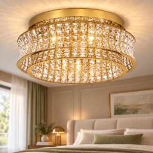 Plafoniera led 46w 3500k dimmerabile per camera da letto classica oro platino