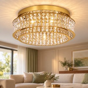 Plafoniera classica di cristalli led 56w 3500k dimmerabile per salone oro platino