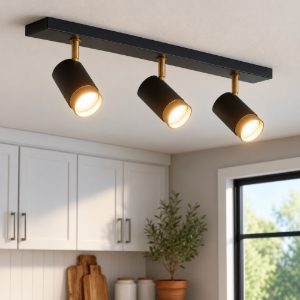 Plafoniera con 3 faretti nero oro orientabili