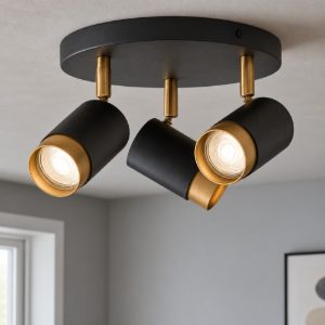 Plafoniera con 3 faretti orientabili nero oro