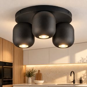 Plafoniera con faretti per cucina moderna rotondo nera orientabile