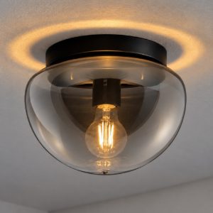 Plafoniera per ingresso moderna cupoliforme grigio fumé e nero vetro 25cm