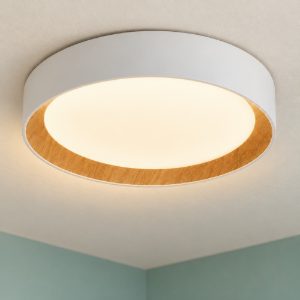Plafoniera tonda bianca 35cm led 30w 3000k dimmerabile legno