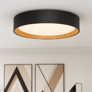 Plafoniera tonda in metallo e legno nera led 30w 3000k dimmerabile 35cm