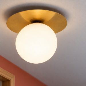 Plafoniera moderna rotonda oro e opale vetro 23cm