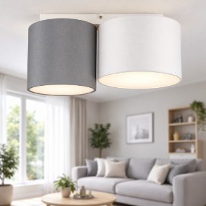 Plafoniera per camera da letto bianco grigio cilindri di tessuto