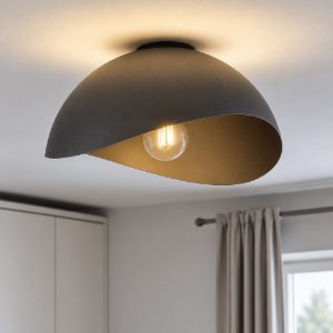 Plafoniera kiki nera semi sfera 40 cm moderna