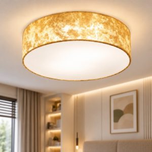 Viserbella eglo plafoniera per camera da letto rotonda tessuto foglia oro