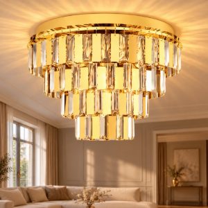 Eglo erseka plafoniera per soggiorno classico 54cm tonda ottone cristallo
