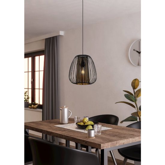 Eglo curasao lampadario a sospensione 33,5cm per cucina moderno nero e oro