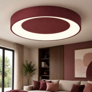 Plafoniera 60 cm moderna tonda ad anello bordeaux led 36w cct 3000k 4000k