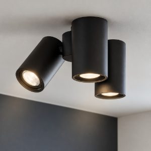Plafoniera da soffitto 3 faretti led nero orientabili