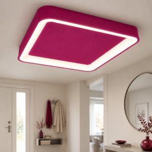 Plafoniera 35cm per cameretta moderna quadrata magenta led 40w cct 3000k 4000k