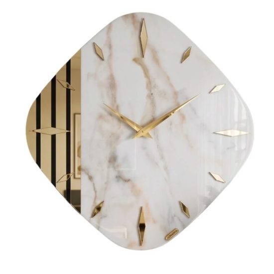 Orologio moderno a parete resina effetto marmo oro lucido specchiato 50x50cm