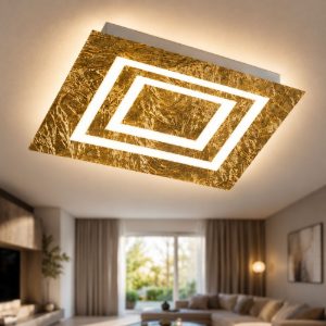 Plafoniera quadrata 35 cm led cct 3000k 4000k moderna foglia oro per camera da letto