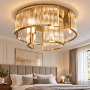 Maytoni frame plafoniera contemporanea tamburo oro vetro per camera da letto 55cm