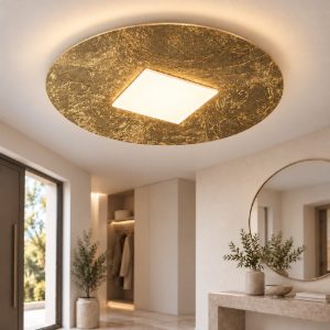 Plafoniera led 16w cct 3000k 4000k moderna tonda foglia oro 28cm