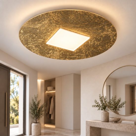 Plafoniera led 16w cct 3000k 4000k moderna tonda foglia oro 28cm