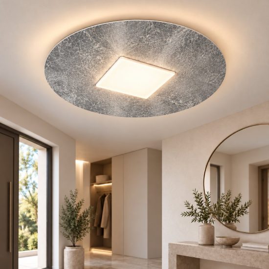 Plafoniera moderna per ingresso tonda foglia argento led 16w cct 3000k 4000k