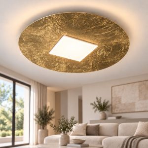 Plafoniera led 26w cct 3000k 4000k moderna tonda foglia oro 50cm