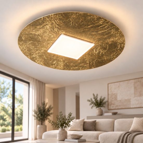 Plafoniera led 26w cct 3000k 4000k moderna tonda foglia oro 50cm