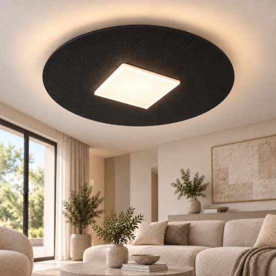 Plafoniera moderna per soggiorno tonda nero led 26w cct 3000k 4000k 50cm