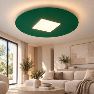 Plafoniera moderna per soggiorno tonda verde bosco led 26w cct 3000k 4000k 50cm