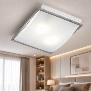 Plafoniera per camera da letto in vetro bianco lucido cornice cromata