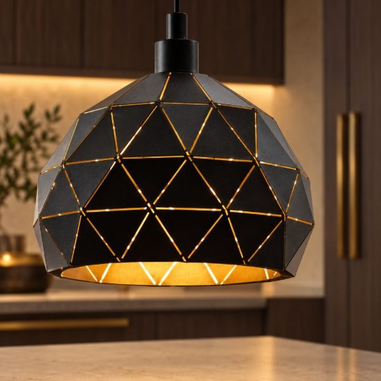 Eglo roccaforte lampadario a sospensione 40cm per cucina moderno nero e oro