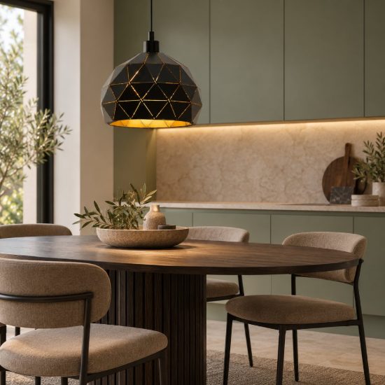 Eglo roccaforte lampadario a sospensione 40cm per cucina moderno nero e oro